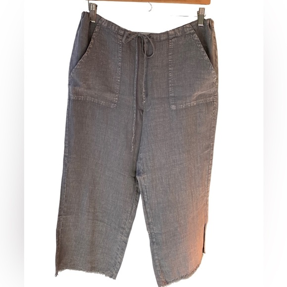 River + Sky Crop Linen West Coast Wide Leg Purple/Gray Drawstring Pull On Pant M - Picture 2 of 9